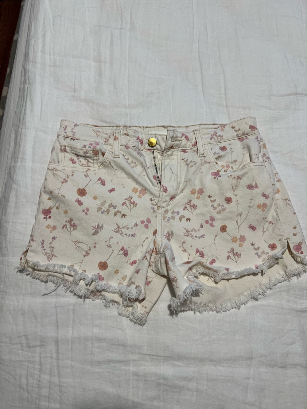 Joe's Jeans Cream Floral Frayed-Hem Shorts with Pink and Orange Print